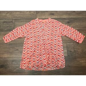 Roberta Roller Rabbit Womens Cotton Abstract Printed V-Neck Tunic Top Pink Sz L